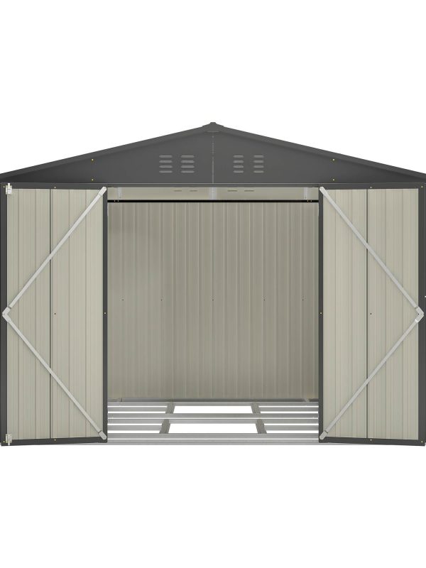 10X8 FT Outdoor Storage Shed, All Weather Metal Sheds With Lockable Doors, Tool Shed For Garden, Patio, Backyard, Lawn, Black - Decindoor
