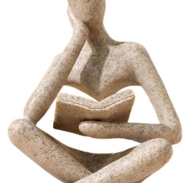 UTTCMK Reading Thinker Statue – Abstract Resin Book Lover Sculpture for Bookshelf, Office Desk, Coffee Table & Modern Home Décor, Beige