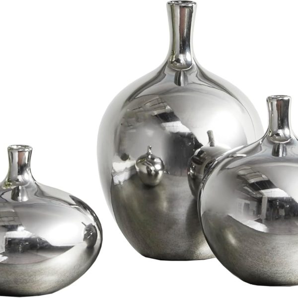 Madison Park Signature Ansen Handmade Ceramic Vase Set 3-Piece Silver Metallic