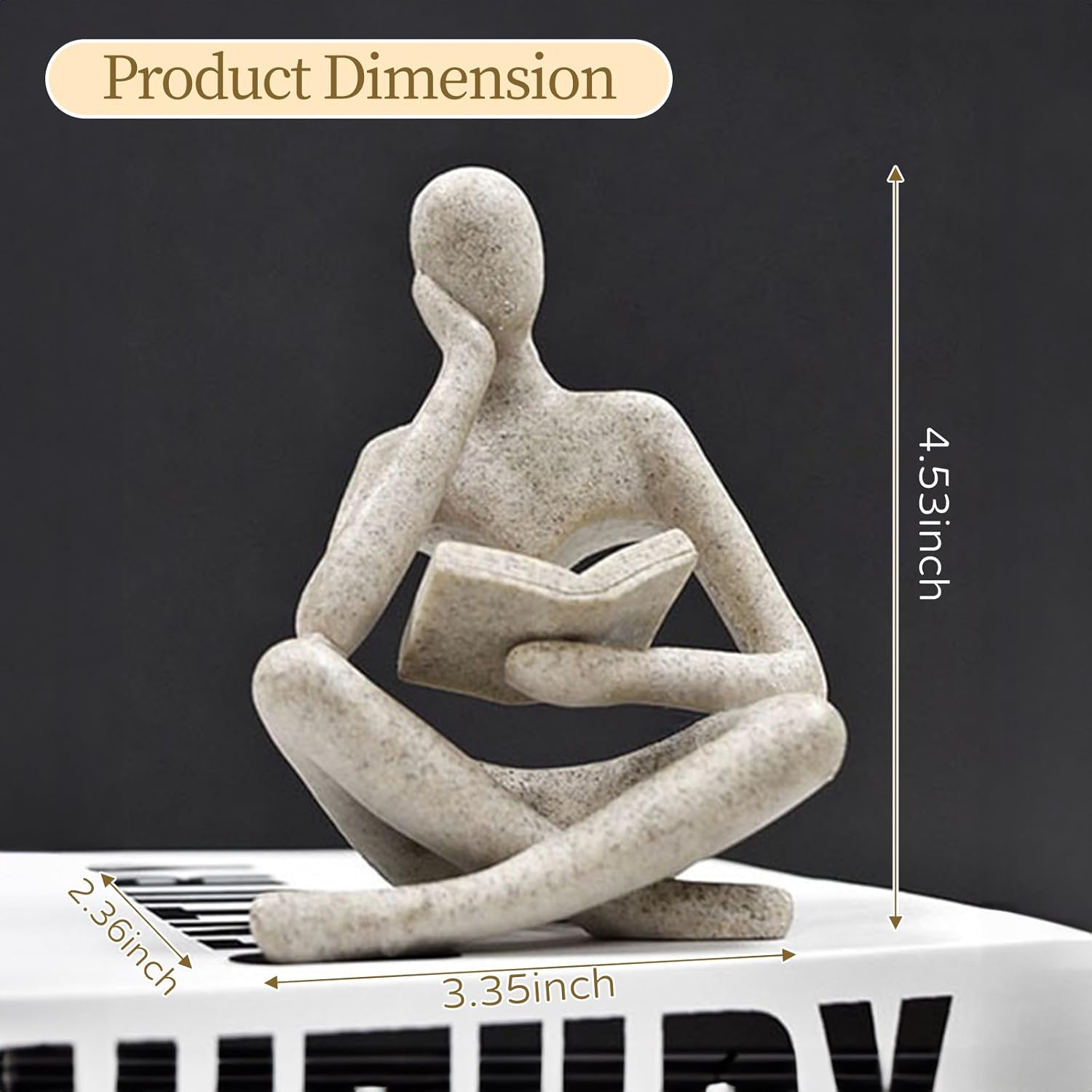 UTTCMK Reading Thinker Statue – Abstract Resin Book Lover Sculpture for Bookshelf, Office Desk, Coffee Table & Modern Home Décor, Beige - Image 2